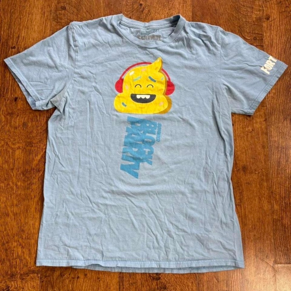 light blue fortnite summer block party graphic t-shirt